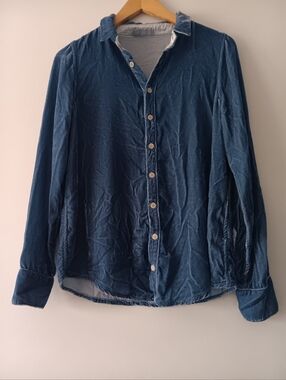 CP Shades Romy Velvet Button Down Shirt XS Blue Silk Blend Boho Top